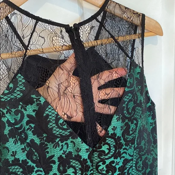 Aidan Mattox Floral Embroidered Lace Green and Black Mini Dress Paisley Formal - Picture 4 of 12